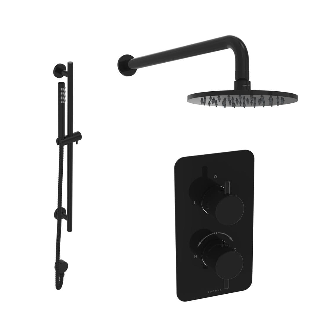Saneux Concealed Shower Set Satin Black Saneux COS 2 Outlet, 2 Handle Concealed Shower Valve Kit with Pencil Handset, Shower Head and Slider Rail