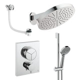 UK Bathroom Store Concealed Shower Set Chrome Crosswater Crossbox Push Shower Set 10 - 3 Outlet with Revive Steel Overhead Shower, Slide Rail Kit and Overflow Bath Filler Waste