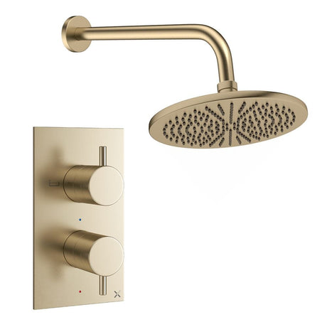 Crosswater Concealed Shower Set Brushed Brass / Wall Arm / 300mm Crosswater Design 2 Handle 1 Outlet Shower Set