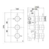Crosswater Concealed Shower Valve Crosswater MPRO 3 Outlet, 3 Handle Portrait Concealed Thermostatic Shower Valve