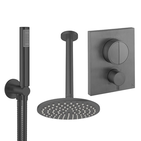 UK Bathroom Store Concealed Shower Set Slate / Ceiling Arm / 200mm Crosswater Crossbox Push Shower Set 1 - 2 Outlet with Fixed Overhead Shower and Pencil Handset