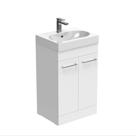 Saneux Floor Standing Vanity Unit Saneux Austen 500mm Floor Standing Two Door Vanity Unit in Matt White with 1 Tap Hole Basin