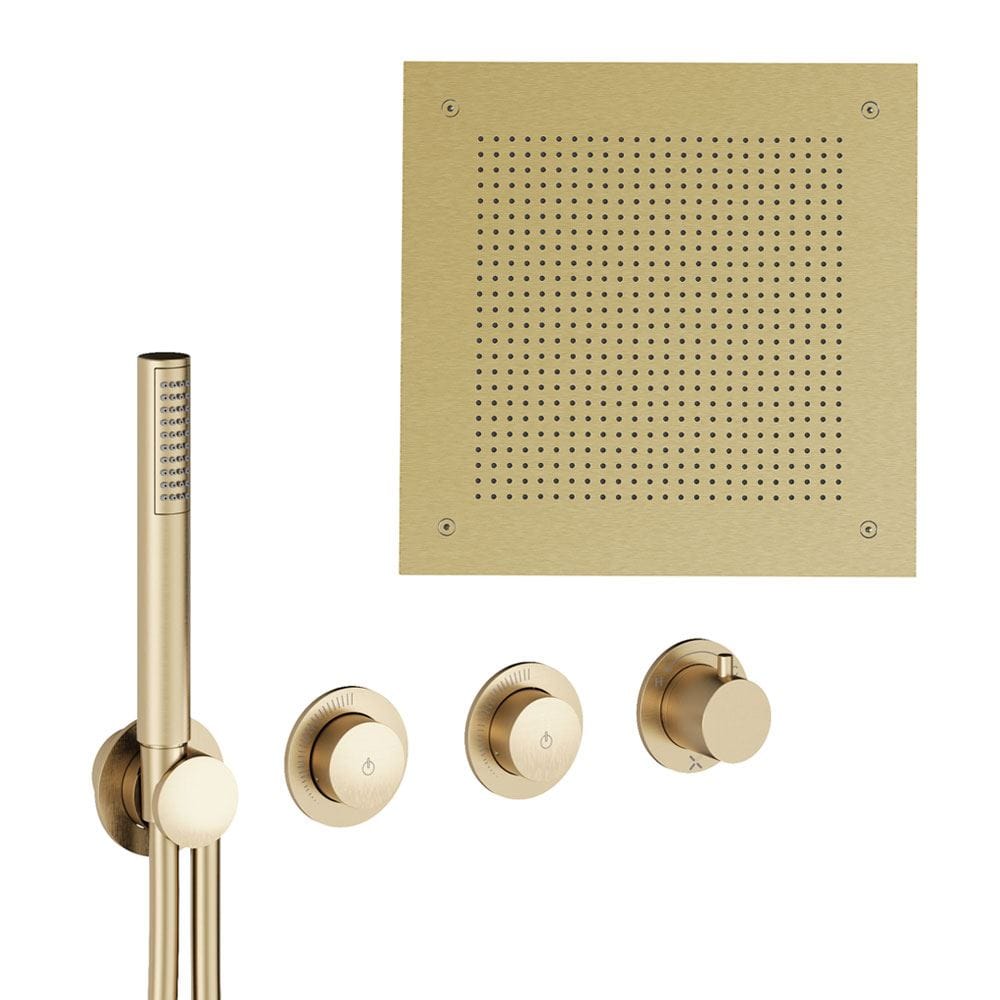 UK Bathroom Store Concealed Shower Set Brushed Brass Crosswater Module Plus Push Shower Set 7 - 2 Outlet Tranquil Recessed Shower Head and Pencil Handset