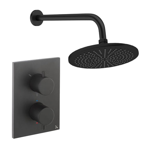 UK Bathroom Store Concealed Shower Set Matt Black / Wall Arm / 300mm Crosswater Crossbox Shower Set 1 - 1 Outlet with Fixed Overhead Shower
