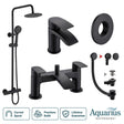 Aquarius Bathrooms Exposed Shower Set Matt Black Aquarius Arc Complete Brassware Pack with Bath and Basin Tap and Exposed Shower
