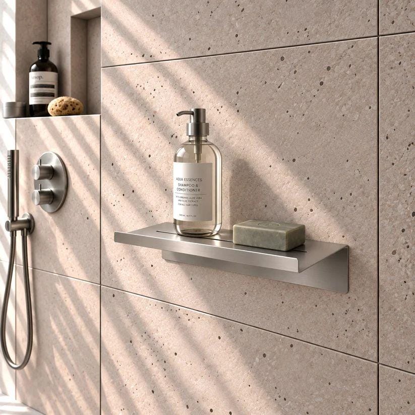 Smedbo Shelf Brushed Stainless Steel Smedbo Sideline Self-Adhesive Shower Shelf