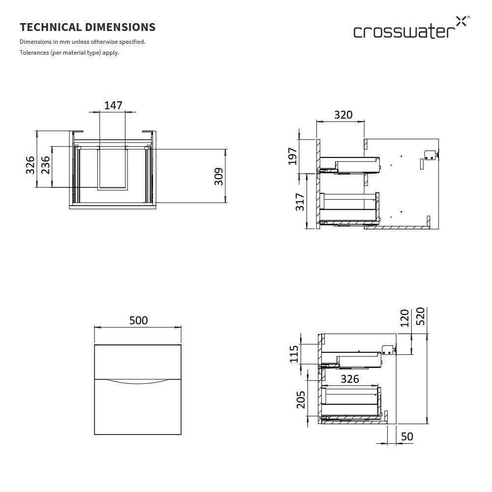 Crosswater Wall Mounted Vanity Unit Crosswater Glide II Wall Mounted Two Drawer Vanity Unit with Worktop