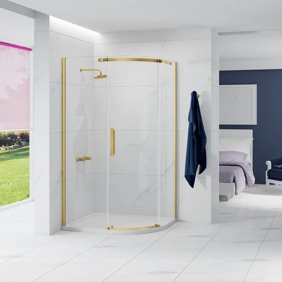 Merlyn Quadrant Shower Enclosure Brushed Brass / Right Handed Merlyn Ionic Essence Frameless 8mm 1 Door Offset Quadrant Shower Enclosure