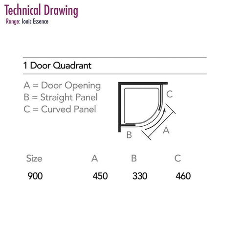 Merlyn Quadrant Shower Enclosure Merlyn Ionic Essence Framed 1 Door Quadrant Shower Enclosure in Chrome - 900 x 900mm