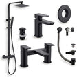 Aquarius Bathrooms Exposed Shower Set Matt Black Aquarius Hydro Complete Shower Brassware Pack with Basin Mixer, Bath Mixer & Round Exposed Shower