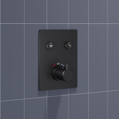 Flova Concealed Shower Valve Matt Black Flova Moonlight Square 2 Outlet GoClick Finishing Set