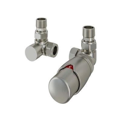 Eastbrook Radiator Valve Brushed Nickel Eastbrook Darlington Corner Thermostatic Radiator Valve with Lockshield (Pair)