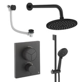 UK Bathroom Store Concealed Shower Set Matt Black / Wall Arm / 200mm Crosswater Crossbox Push Shower Set 8 - 3 Outlet with Fixed Overhead Shower, Slide Rail Kit and Overflow Bath Filler Waste