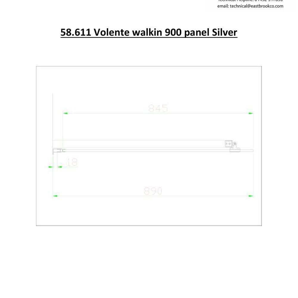 Eastbrook Side Panel 900mm Eastbrook Volente Frameless Side Panel in Polished Chrome