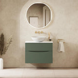 Crosswater Wall Mounted Vanity Unit 700mm / Sage Green / Carrara Marble Effect Crosswater Glide II Wall Mounted Two Drawer Vanity Unit with Worktop