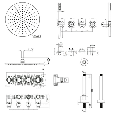 UK Bathroom Store Concealed Shower Set Crosswater Module Shower Set 8 - 2 Outlet with Pencil Handset and Overhead Shower