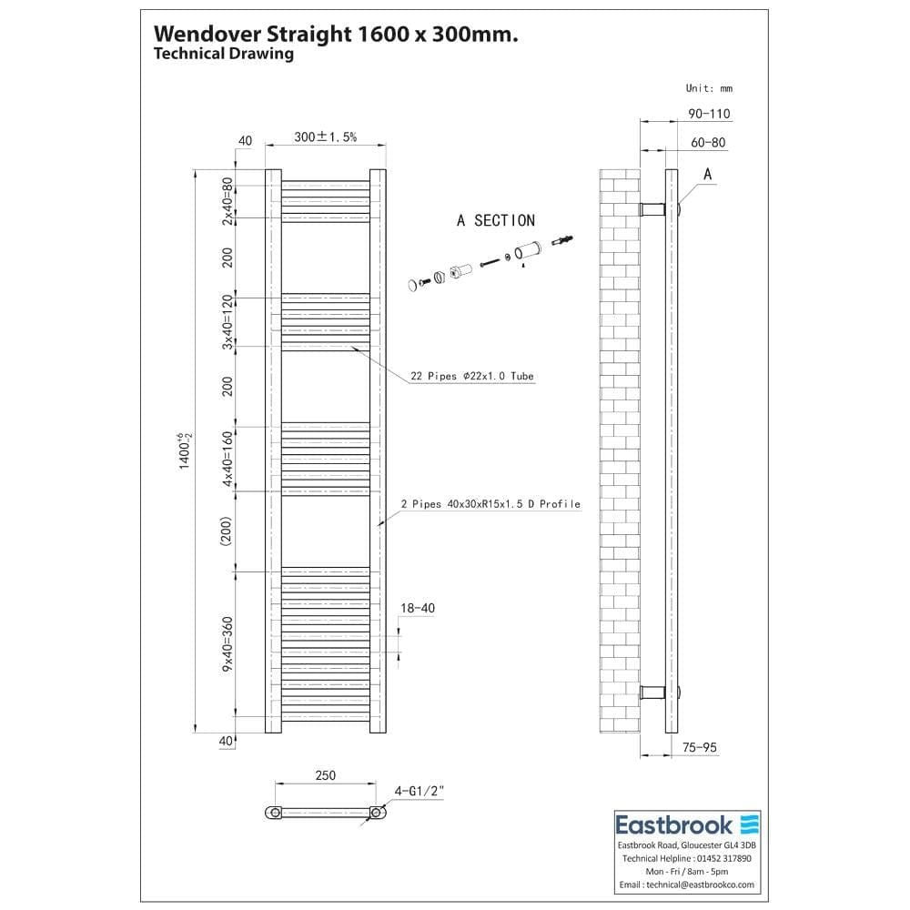 Eastbrook Wendover Straight Heated Towel Rail in Anthracite
