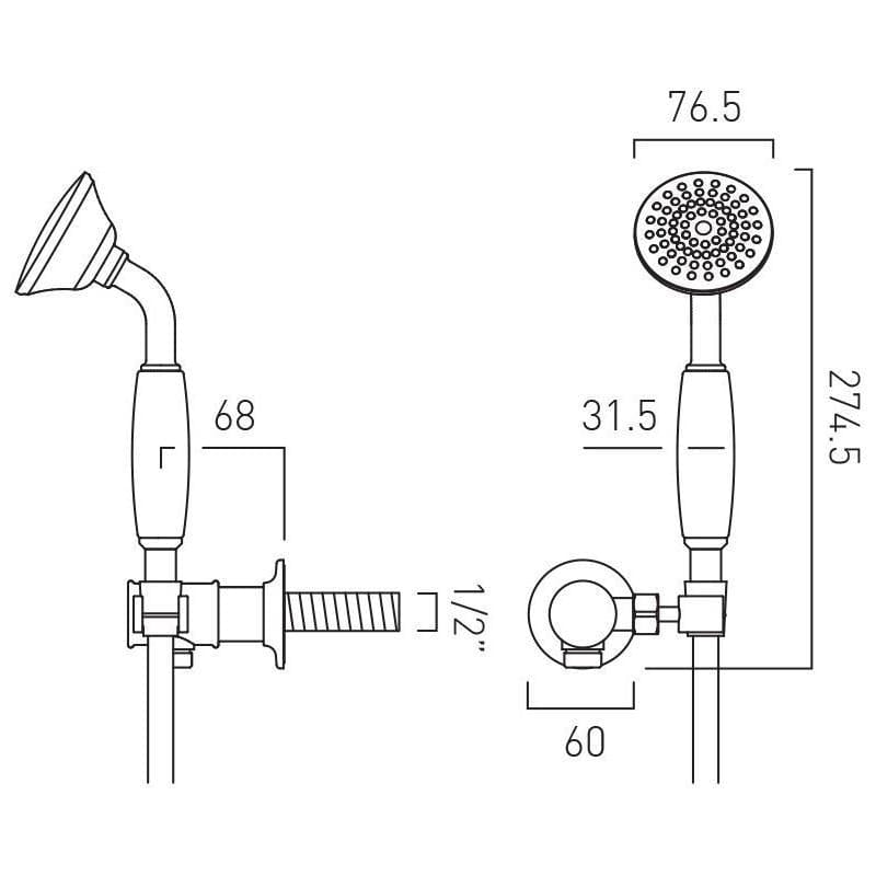 Vado Shower Handset Booths & Co. Axbridge Single Function Shower Handset with Hose and Bracket
