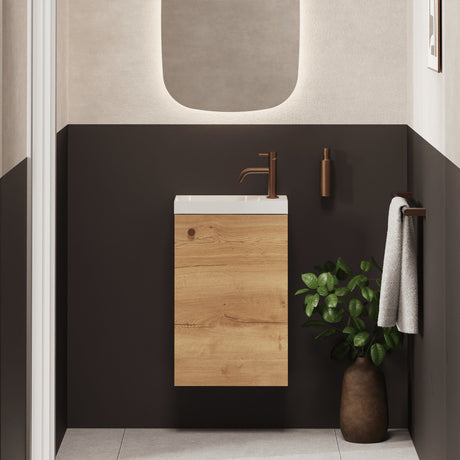 Crosswater Cloakroom Vanity Unit Windsor Oak Crosswater Alo Single Door Wall Mounted 400mm Cloakroom Vanity Unit with Basin