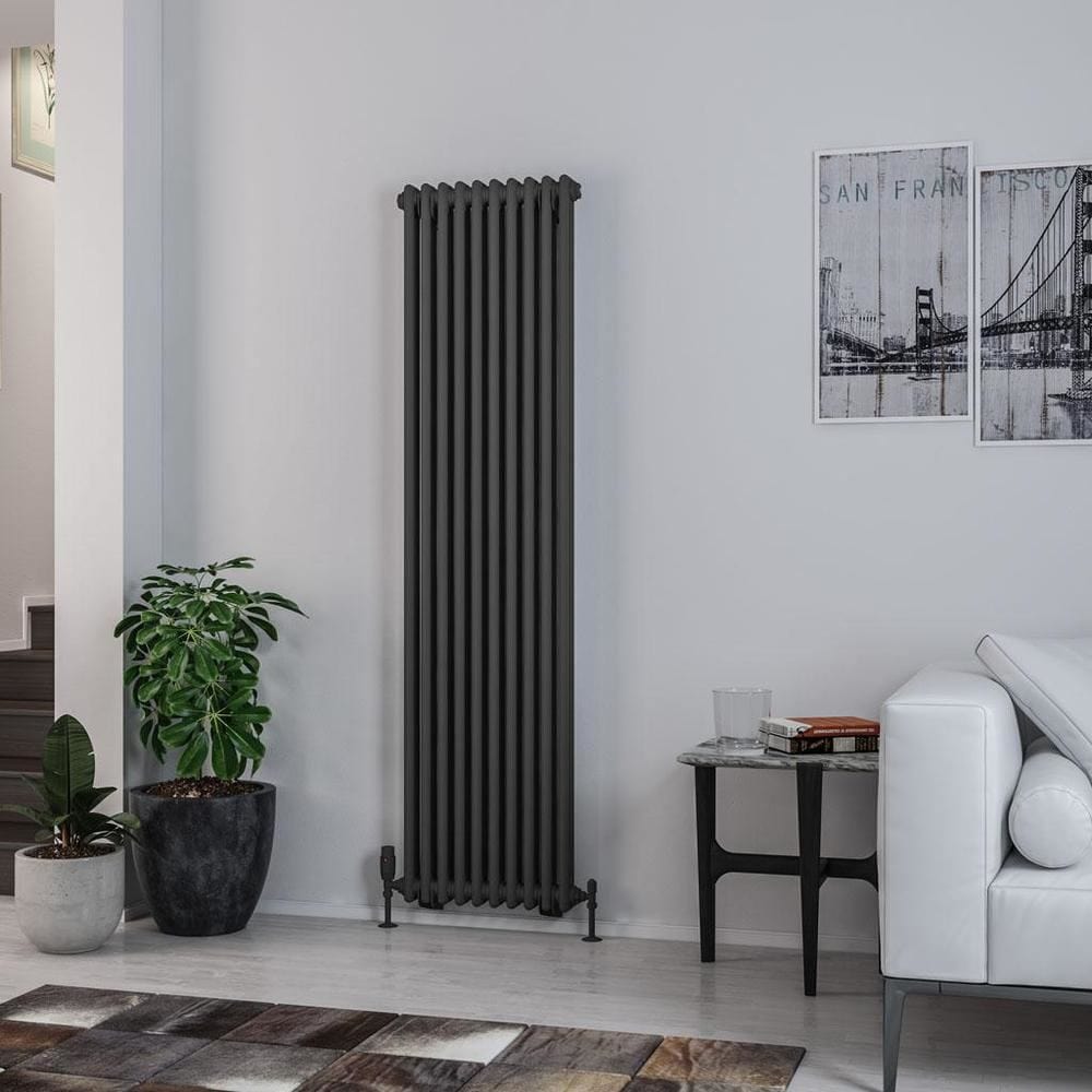 Eastbrook Column Radiator 1800 x 473 / Central Heating Eastbrook Rivassa Traditional 2 Column Radiator in Matt Anthracite