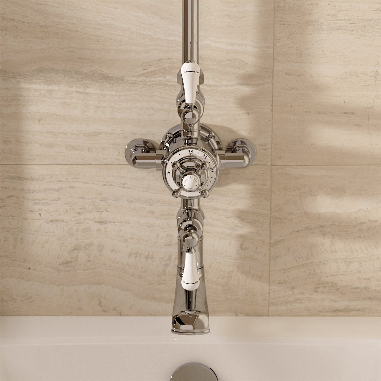 Crosswater Exposed Shower Set Crosswater Belgravia Traditional Thermostatic Shower Valve with Fixed Shower Head and Bath Spout in Chrome