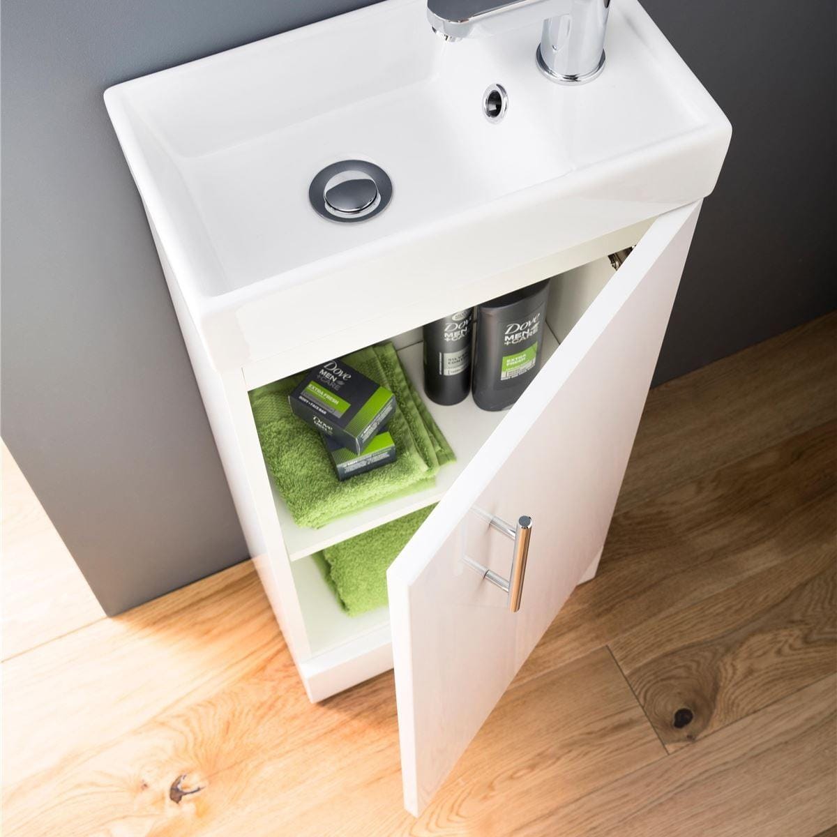 Aquarius Bathrooms Cloakroom Vanity Unit Aquarius Byron 400mm Floor Standing 1 Door Cloakroom Vanity Unit with 1 Tap Hole Basin