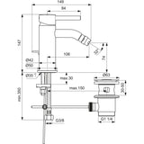 Ideal Standard Bidet Tap Ideal Standard Ceraline Single Lever Bidet Mixer Tap with Metal Pop-Up Waste in Silk Black