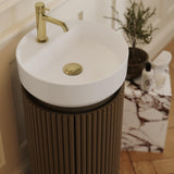 Saneux Oxford 400mm Floor Standing Round Fluted Vanity Unit with Basin