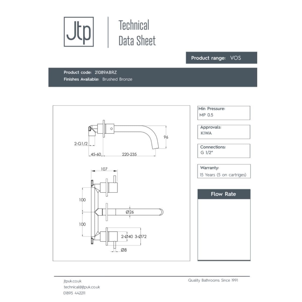 JTP Wall Mounted Basin Tap JTP VOS 3 Hole Wall Mounted Basin Mixer Tap