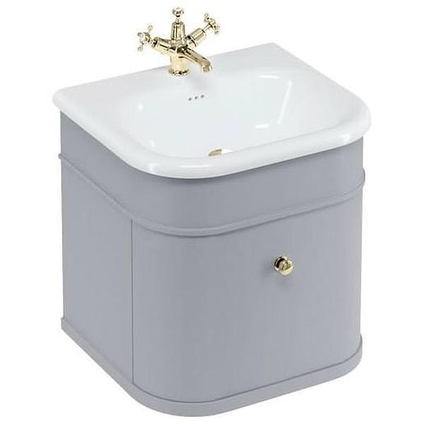 Burlington Wall Mounted Vanity Unit Classic Grey / Natural Stone Roll Top Basin - 0 Tap Hole / Gold Burlington Chalfont 550mm Wall Mounted Single Drawer Vanity Unit with Basin