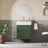Crosswater Wall Mounted Vanity Unit Sage Green / 3 Hole Crosswater Avenue Vanity Unit with Basin - 600mm - Two Drawer - Wall Mounted