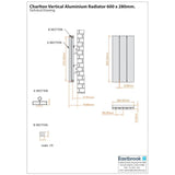 Eastbrook Panel Radiator Eastbrook Charlton Vertical Aluminium Designer Radiator in Matt White