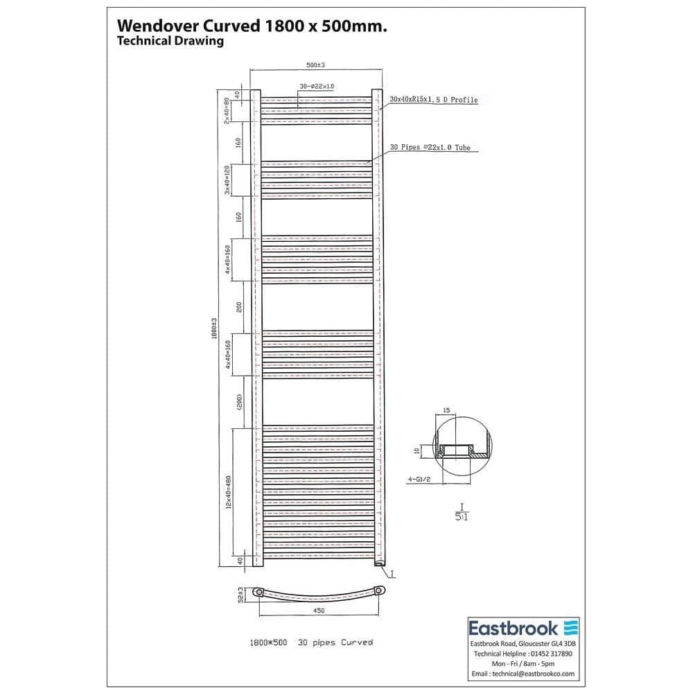 Eastbrook Ladder Rail Eastbrook Wendover Curved Vertical Heated Towel Rail in Chrome