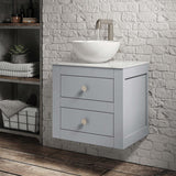 Crosswater Wall Mounted Vanity Unit Storm Grey / 610 x 460mm Crosswater Canvass Vanity Unit with White Carrara Marble Effect Worktop