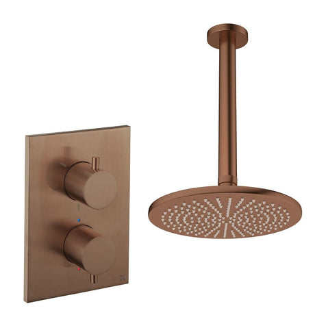 UK Bathroom Store Concealed Shower Set Brushed Bronze / Ceiling Arm / 300mm Crosswater Crossbox Shower Set 1 - 1 Outlet with Fixed Overhead Shower