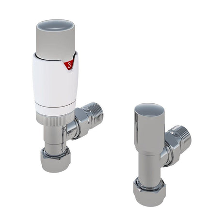 Eastbrook Radiator Valve Chrome/Gloss White Eastbrook Darlington Angled Thermostatic Radiator Valve with Lockshield (Pair)