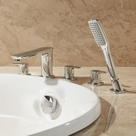 Flova 5 Tap Hole Bath Set Flova Urban 5 Hole Bath And Shower Mixer with Shower Set in Diamond Chrome