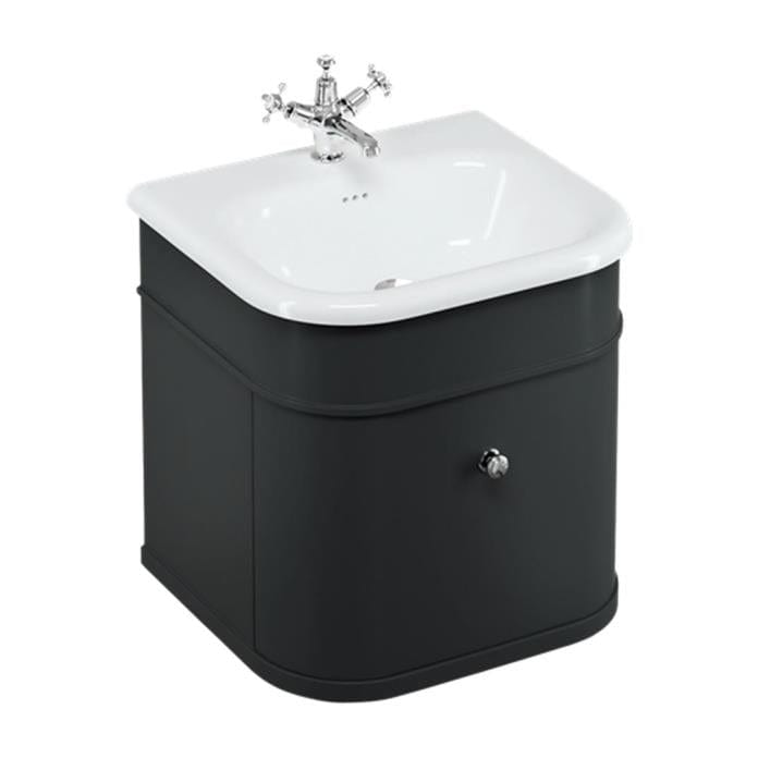 Burlington Wall Mounted Vanity Unit Matt Black / Ceramic Basin - 3 Tap Hole / Chrome Burlington Chalfont 550mm Wall Mounted Single Drawer Vanity Unit with Basin