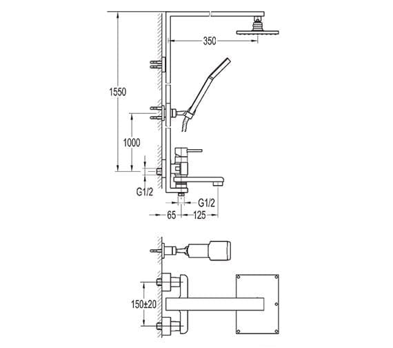 Flova Exposed Shower Set Flova Essence Manual Exposed Shower Set with Shower Head, Handset and Diverter Bath Spout in Diamond Chrome