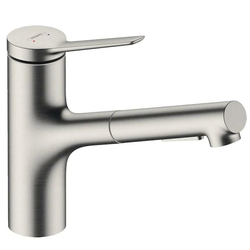 Hansgrohe Kitchen Tap Stainless Steel Effect Hansgrohe Zesis M33 Single Lever Kitchen Mixer Tap 150 with Pull-Out Spray