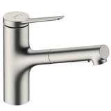 Hansgrohe Kitchen Tap Stainless Steel Effect Hansgrohe Zesis M33 Single Lever Kitchen Mixer Tap 150 with Pull-Out Spray