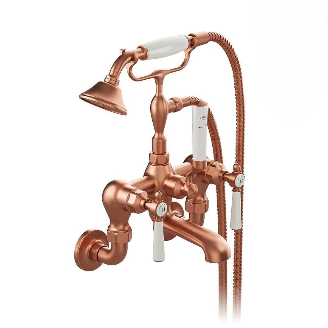 Vado Bath Shower Mixer Brushed Bronze/Crackled White Booth & Co. Axbridge Lever Wall Mounted Bath Shower Mixer with Traditional Shower Handset