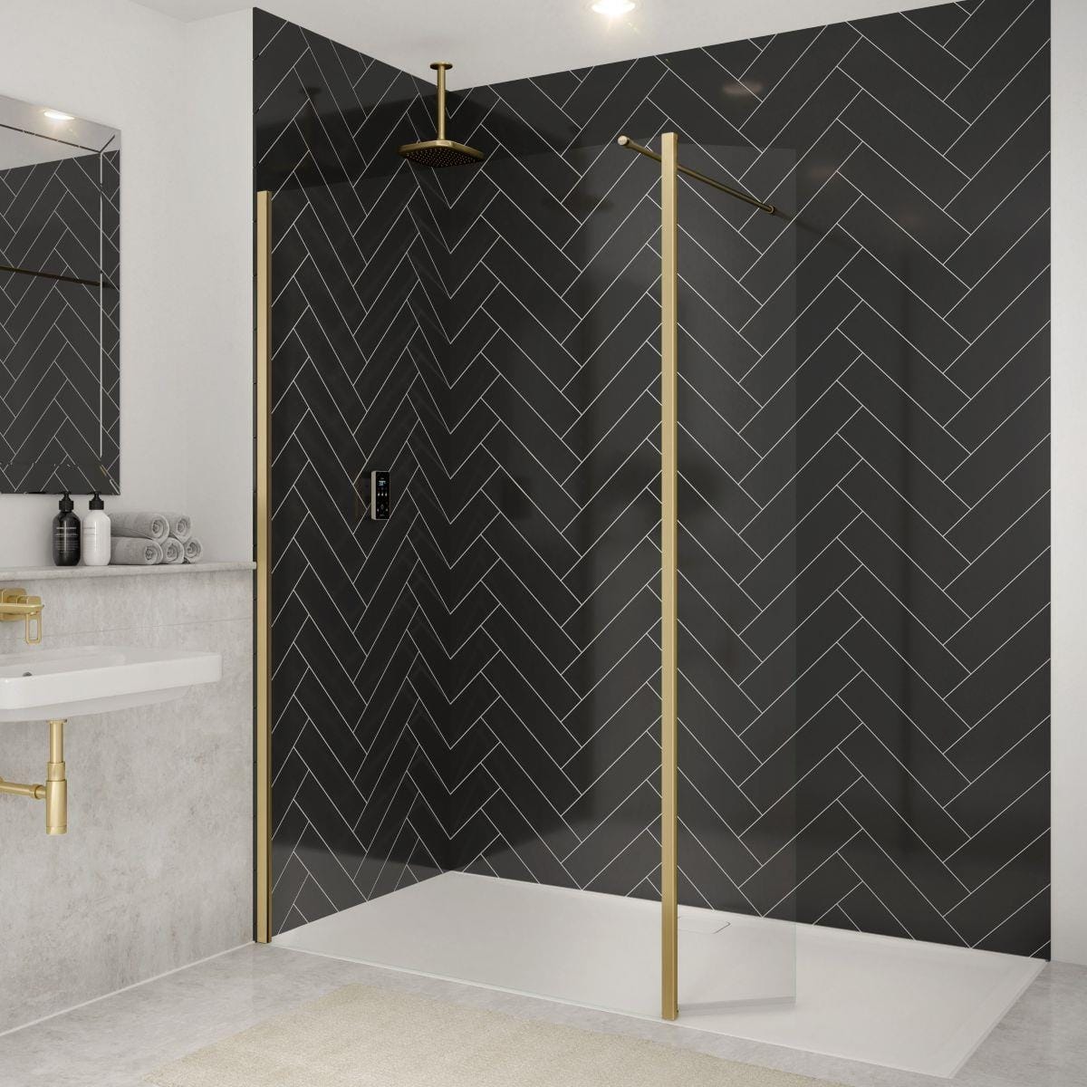 Merlyn Wetroom Panel Brushed Brass / 300mm Merlyn 8mm Wet Room Swivel Panel
