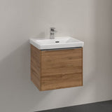 Villeroy & Boch Wall Mounted Vanity Unit Oak Kansas with Chrome Handles Villeroy & Boch Subway 3.0 Wall Hung 500mm One Drawer Vanity Unit with Basin