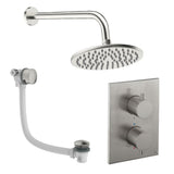 UK Bathroom Store Concealed Shower Set Brushed Nickel / Wall Arm / 200mm Crosswater Crossbox Shower Set 7 - 2 Outlet with Fixed Overhead Shower and Overflow Bath Filler Waste