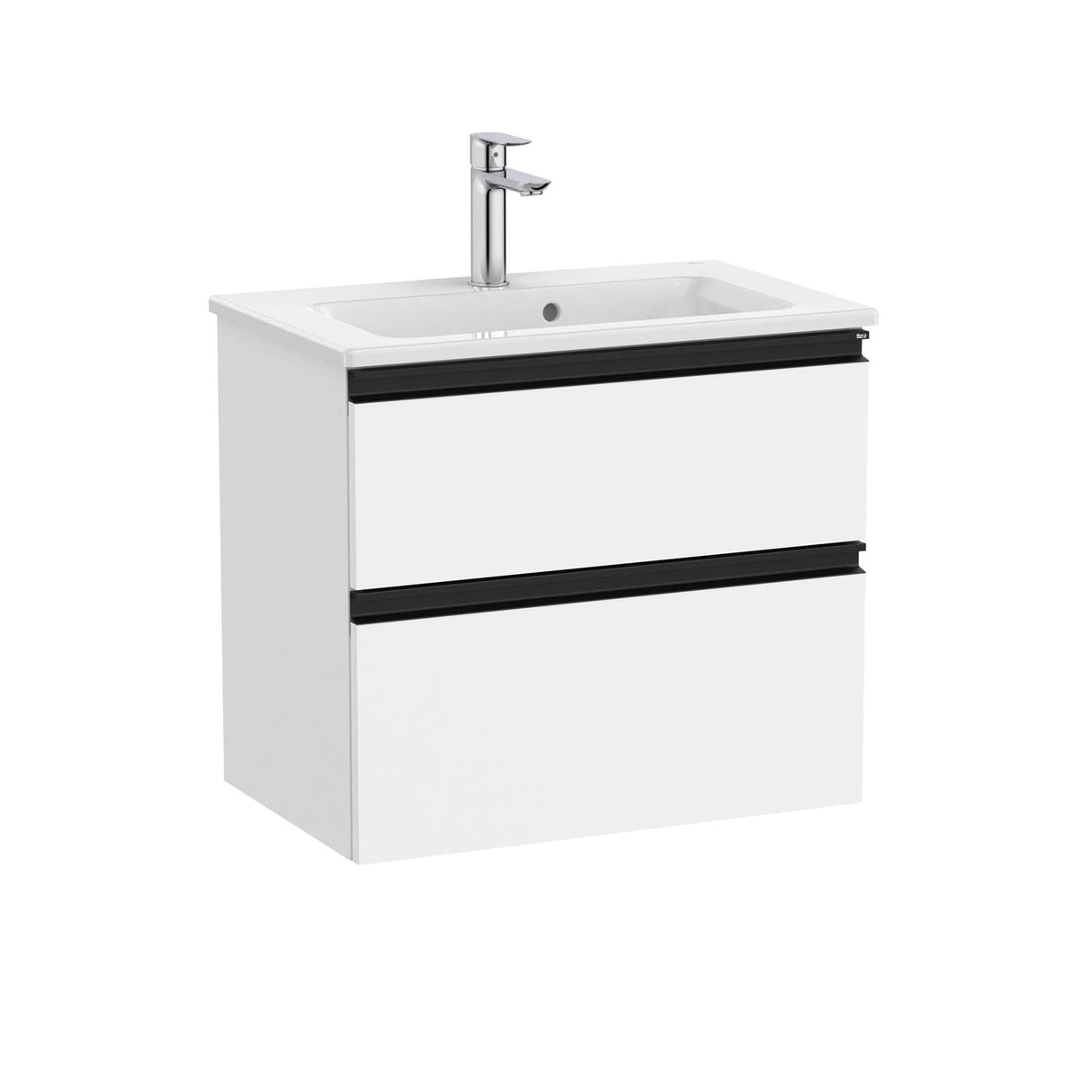 Roca Wall Mounted Vanity Unit Matt White Roca The Gap Compact Wall Mounted 600mm Two Drawer Vanity Unit with Basin