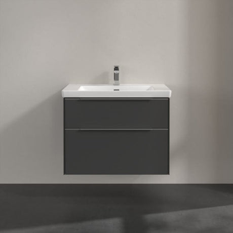 Villeroy & Boch Wall Mounted Vanity Unit Graphite with Chrome Handles Villeroy & Boch Subway 3.0 Wall Hung 800mm Two Drawer Vanity Unit with Basin