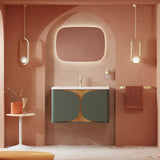 Crosswater Wall Mounted Vanity Unit Sage Green / Crosswater Tambour Worktop - Gold Vein Estatuario Crosswater Tambour 800mm Wall Mounted One Drawer Vanity Unit with Basin or Worktop