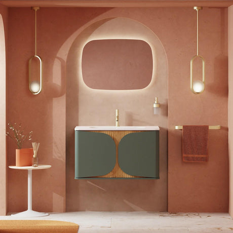 Crosswater Wall Mounted Vanity Unit Sage Green / Crosswater Tambour Worktop - Gold Vein Estatuario Crosswater Tambour 800mm Wall Mounted One Drawer Vanity Unit with Basin or Worktop