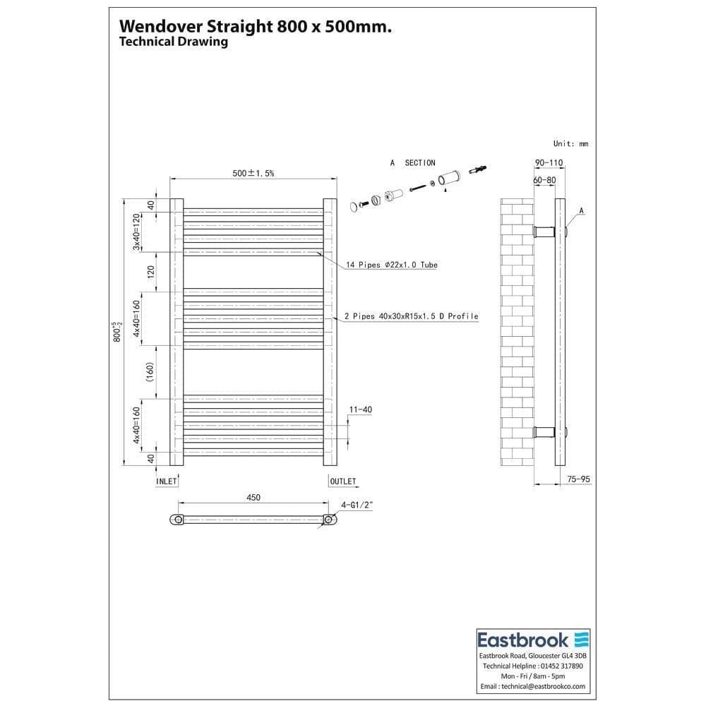 Eastbrook Wendover Straight Heated Towel Rail in Chrome